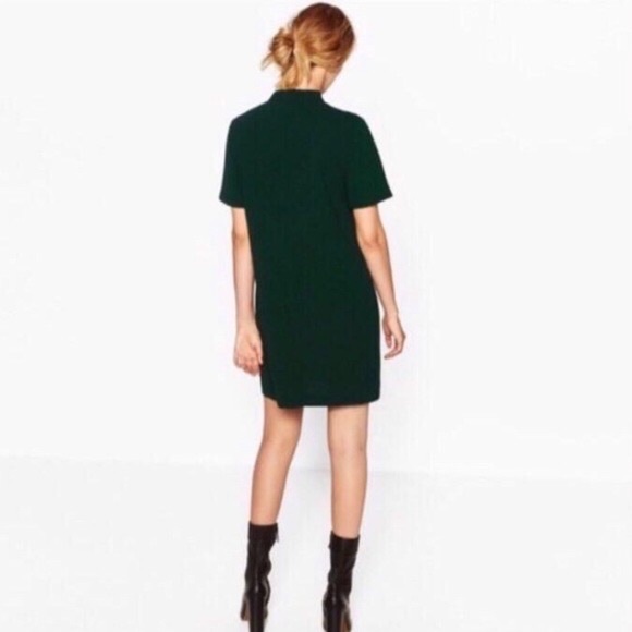 Zara Emerald Green Choker V-Neck Plunge Shift Dress - Picture 3 of 11